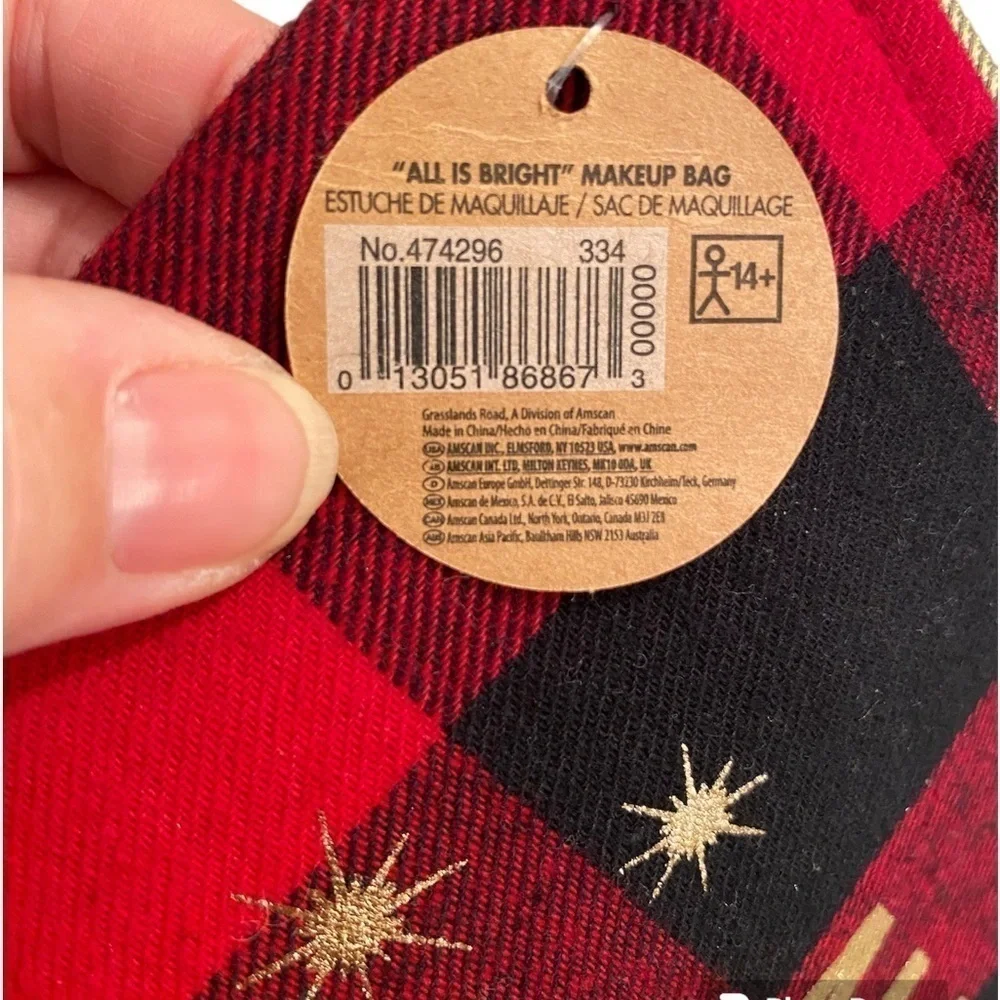 ALL IS MERRY & BRIGHT Cosmetic Toiletries Bag Red and Black Buffalo Plaid NWT